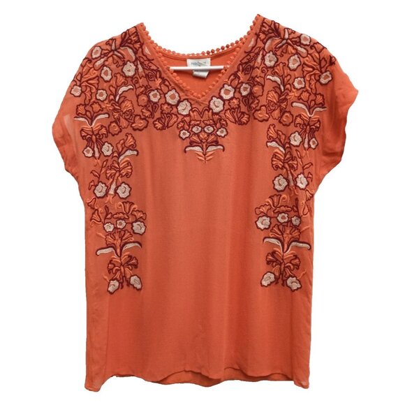 Sundance Womens BOHO Peasant Top Small Orange Floral Embroidered Silk Casual - Picture 1 of 8